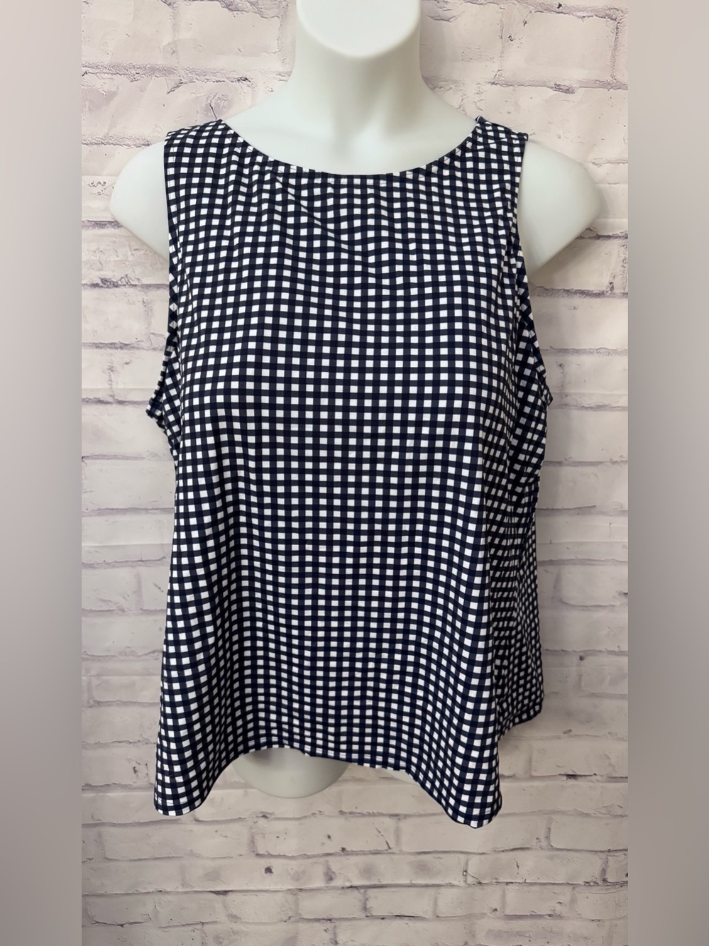 Lands' End X Draper James Plus 26W Blue Gingham Check High Neck Tankini Swim Top
